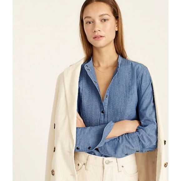 32. J.Crew Classic-fit chambray tuxedo popover shirt - Picture 1 of 8